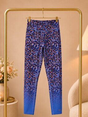 NoireBlanc L Blue Leopard Gradient High Waist Leggings Ombre Animal Print Active
